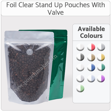 Foil Clear Stand Up Pouches With Valve