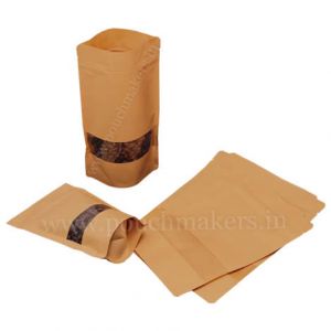 brown paper pouch with rectangle window