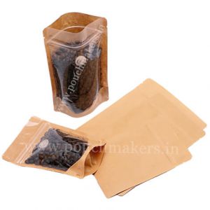 Clear / Brown Paper Stand Up Pouch with Zipper & Valve