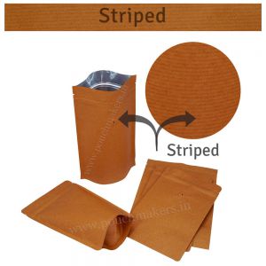 Brown Striped Kraft Paper Stand Up Pouches With Valve