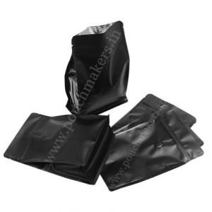 Matt Black Flat Bottom Pouches With Normal Zipper & Valve