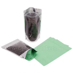 Clear / Matt Light Green Stand Up Pouches with Zip