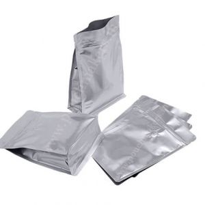 Matt Silver Flat Bottom Pouches With Normal Zipper & Valve