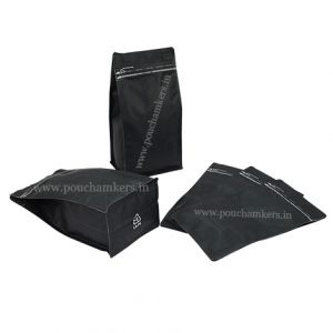 Matt Black Recyclable Flat Bottom Pouch With Tear Off Zipper