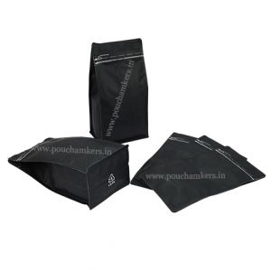 Matt Black Recyclable Flat Bottom Pouch With Tear Off Zipper And Valve