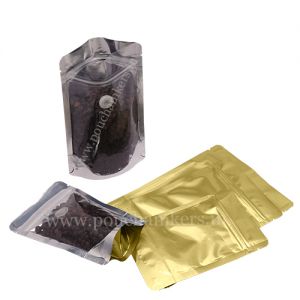 Matt Gold / Clear Stand Up Pouch with Zipper & Valve