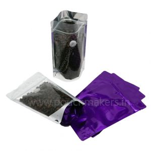 Shiny Purple / Clear Stand Up Pouch with Zipper & Valve