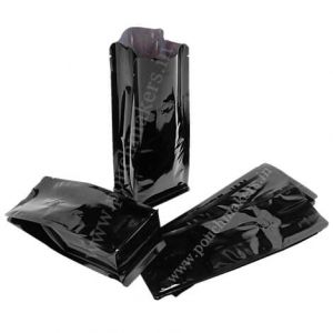 Shiny Black Flat Bottom Pouches No Zipper With Valve