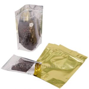 Shiny Gold / Clear Stand Up Pouch with Zipper & Valve