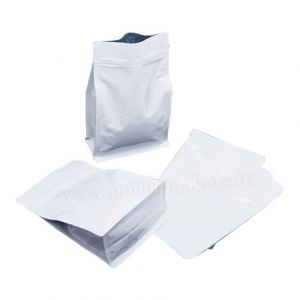 Shiny White Flat Bottom Pouches With Normal Zipper