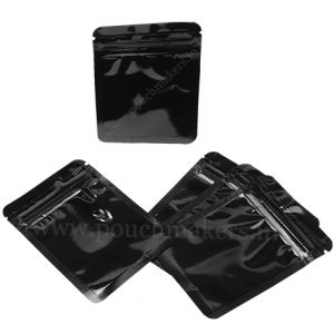 Shiny Black Three Side Seal Pouches With Zipper