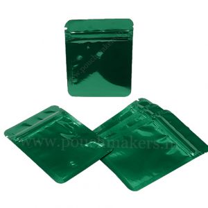 Shiny Green Three Side Seal Pouches With Zipper