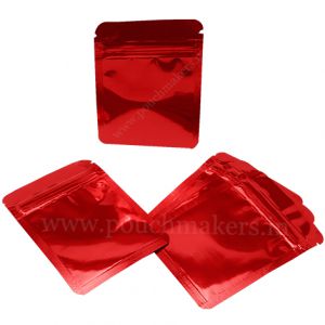 Shiny Red Three Side Seal Pouches With Zipper