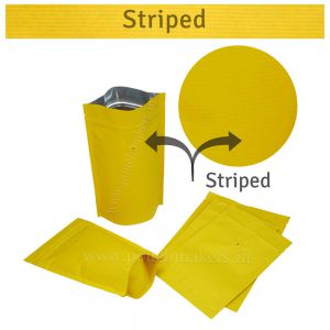 Yellow Striped Kraft Paper Stand Up Pouches With Valve