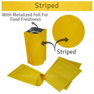 Yellow Striped Kraft Paper Stand Up Pouches